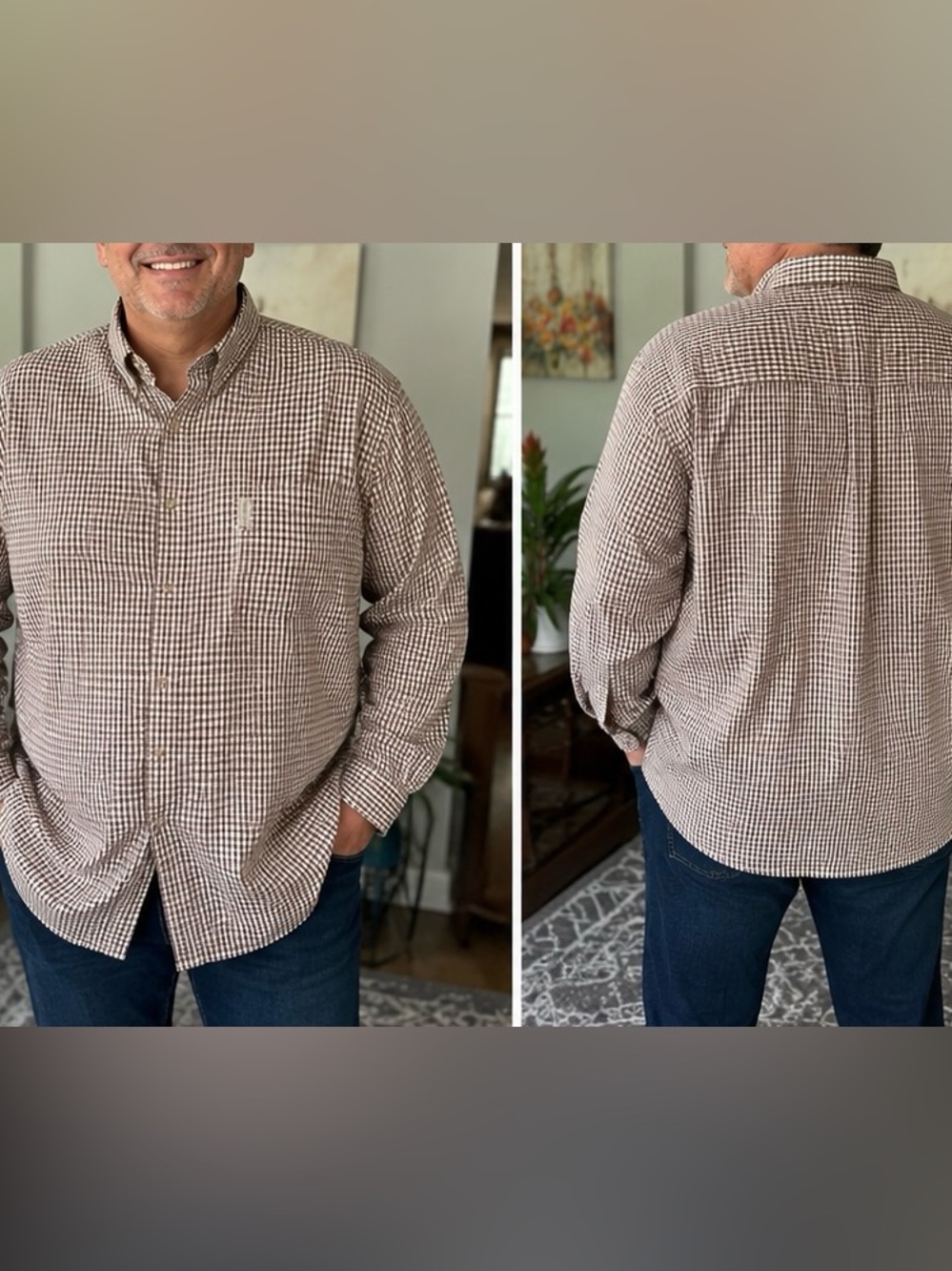 Columbia Sportswear Men’s 3X Brown Plaid Long Sleeve Button Down Shirt